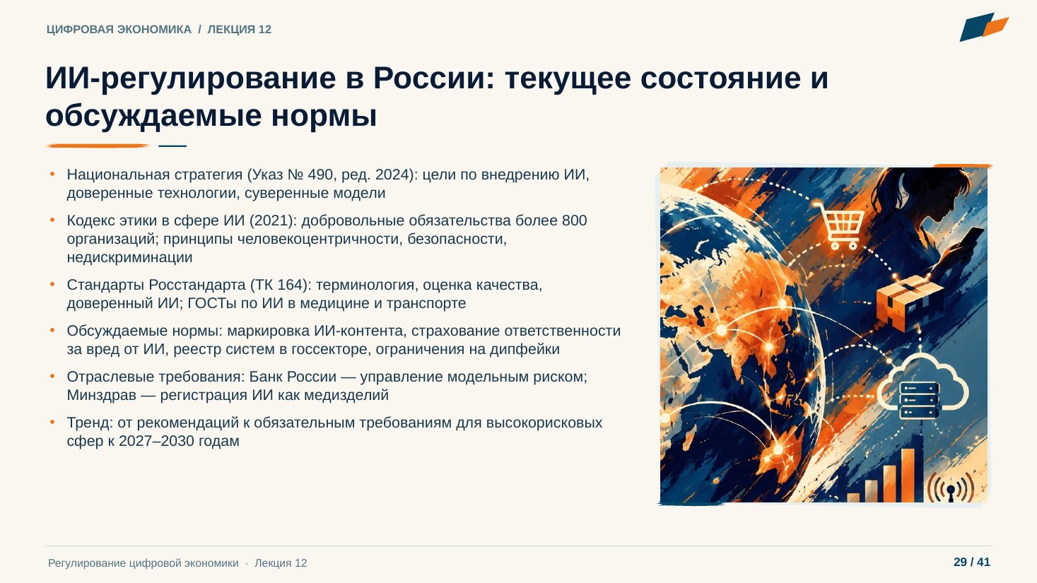 Слайд 29. ИИ-регулирование в России: текущее состояние и обсуждаемые нормы